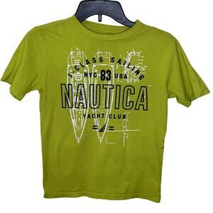 NAUTICA YOUTH LIME GREEN AND BLACK CREW NECK SHORT SLEEVE T-SHIRT SIZE M 10-12
